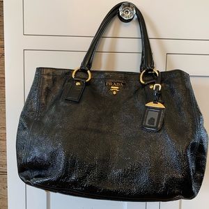 Prada Black Shimmer Leather Tote Bag